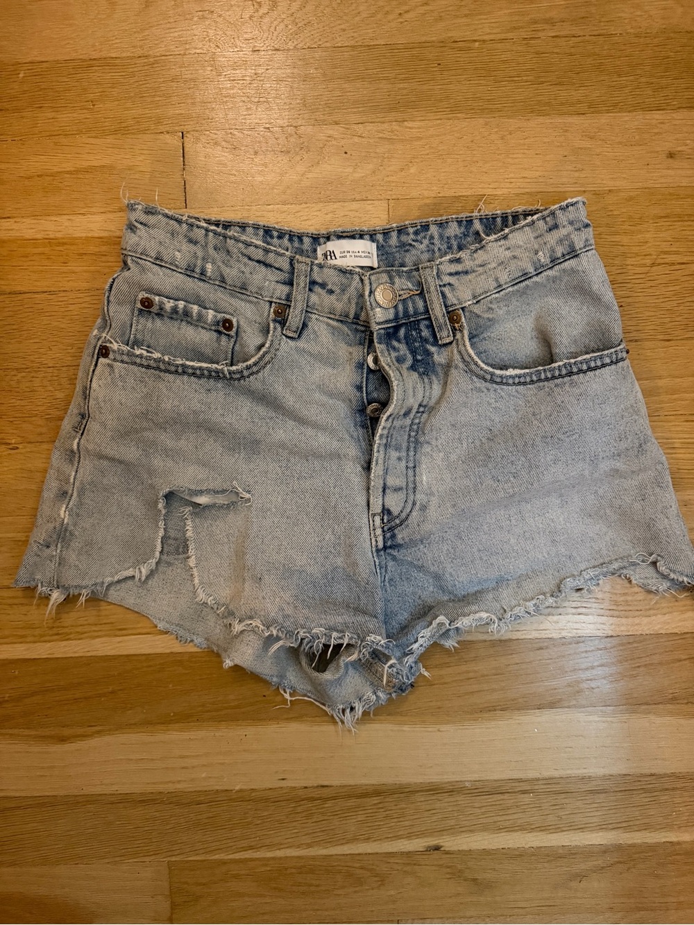 Zara Light Blue Distressed Denim Cutoff Shorts